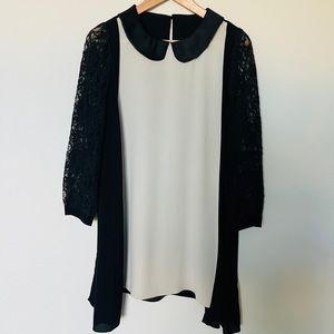 Mulberry silk oversize dress with lace sleeves